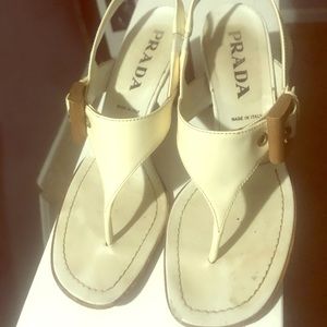 Vintage Prada White Patent Leather Sandals